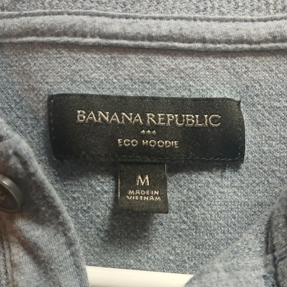 Banana Republic Mens Blue Waffle Knit Henley Eco Hoodie Pullover Medium Blue